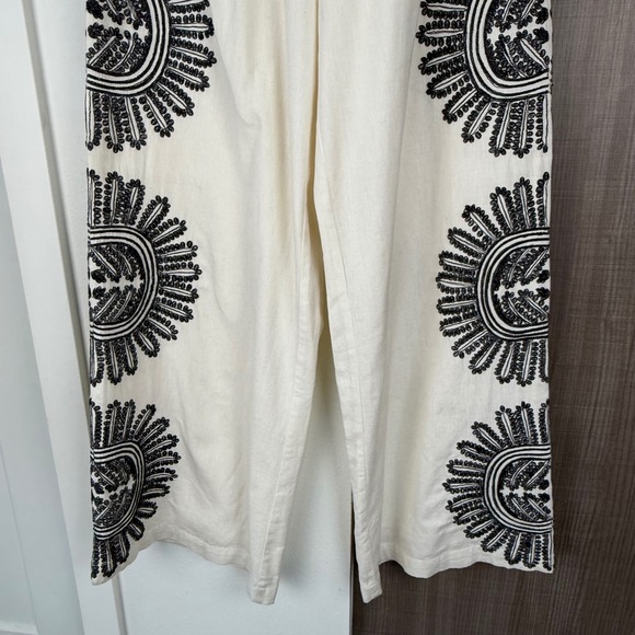 Anthropologie Ollari Cream Embellished Wide Leg Pants - Picture 11 of 16
